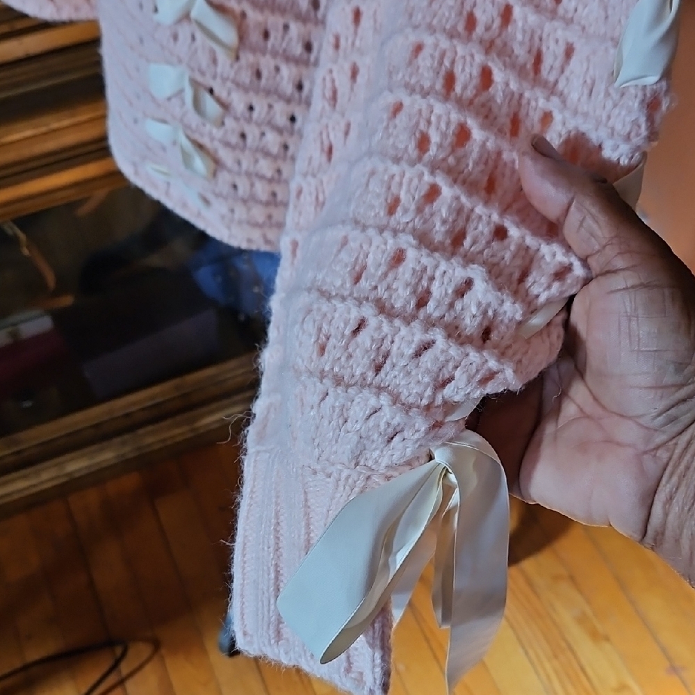 Pink Knit Sweater with Ribbon Details - Picture 5 of 12